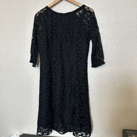 Garnet Hill Bohème Easy Lace Black Dress Size 4 Womens Knee Length 3/4 Sleeve - Picture 8 of 8